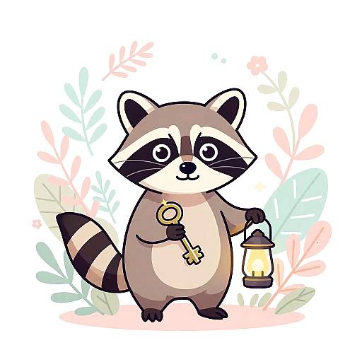 Whimsical Raccoon with Sparkling Key