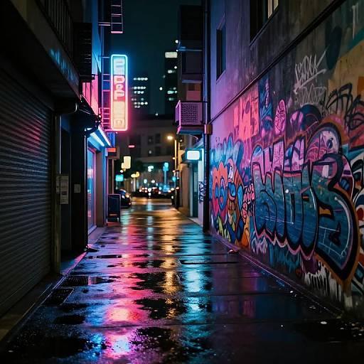 Neon-Lit Urban Alley at Night