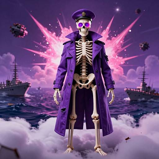 Skeleton Captain with Purple Trench Coat and Glowing Eyes