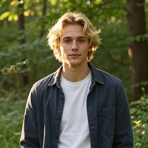 Sunlit Blonde Male in Forest Clearing