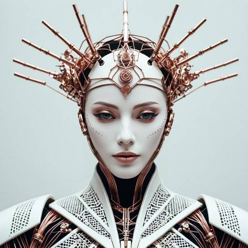 Futuristic Humanoid Robot with Rose Gold Wiring