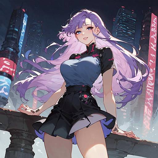 Cyberpunk Female Character in Neon Cityscape