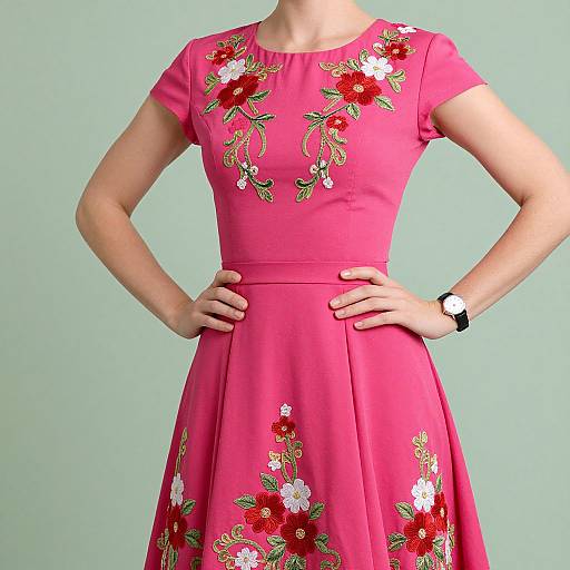 1950s Pink Floral Dress Elegance