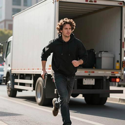 Determined Man Running in Urban Setting