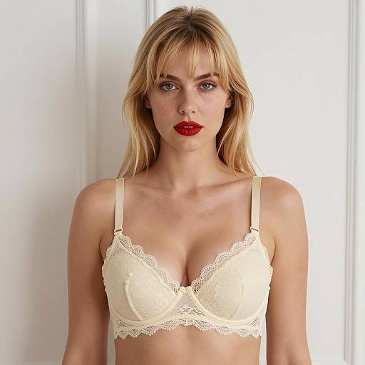 Elegant Blonde Woman in Lace Bra