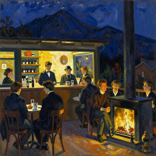Warm Mountain Café Night Scene