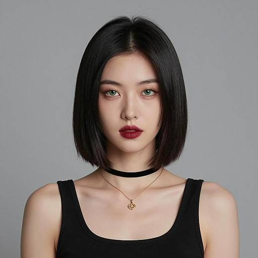 Young woman with straight cut bob hairstyle
