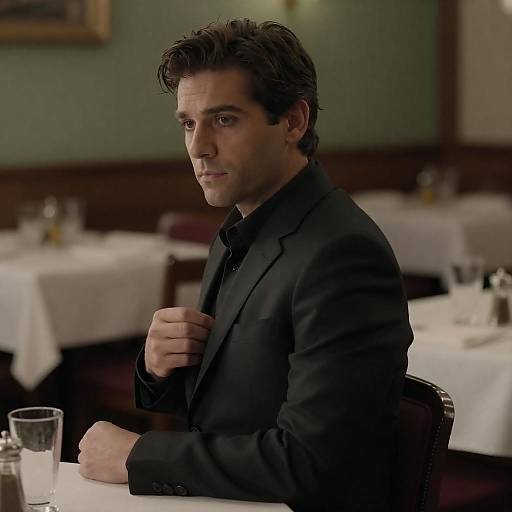 Mysterious Man in Dim Restaurant Setting