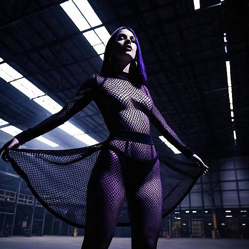 Androgynous Model in Sheer Fishnet Dress