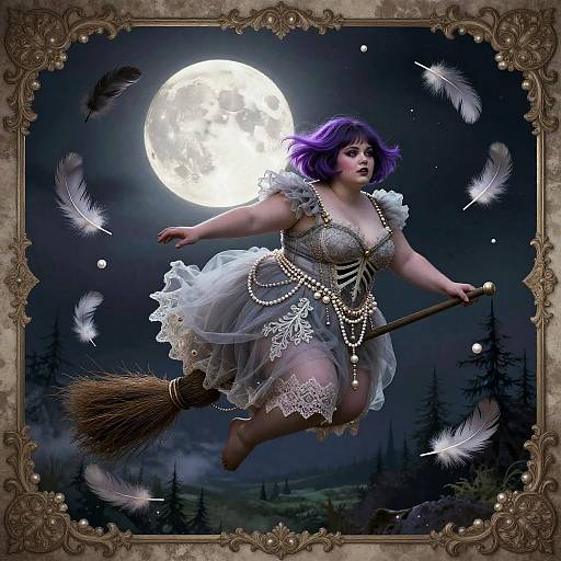 Gothic Fairytale Witch Flying Past Moon