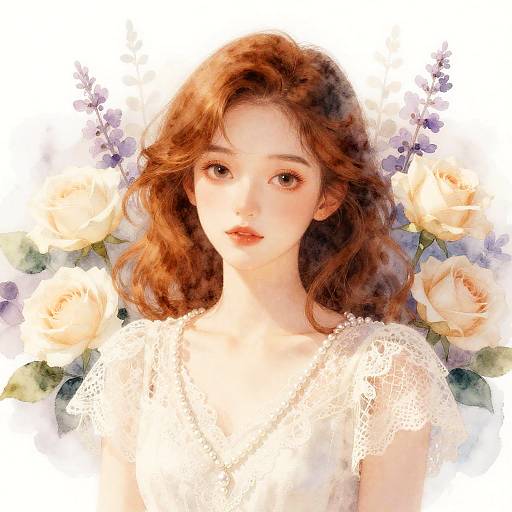 Delicate Vintage Woman in Watercolor