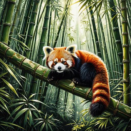 Red Panda Resting on Bamboo in Forest Red Panda Resting on Bamboo in Forest