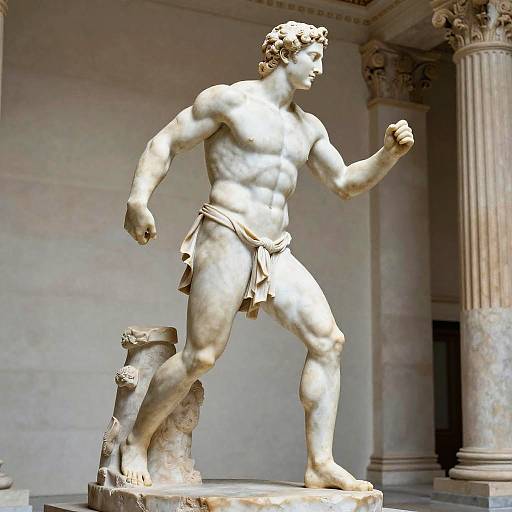 Muscular Greek Statue in Dynamic Run