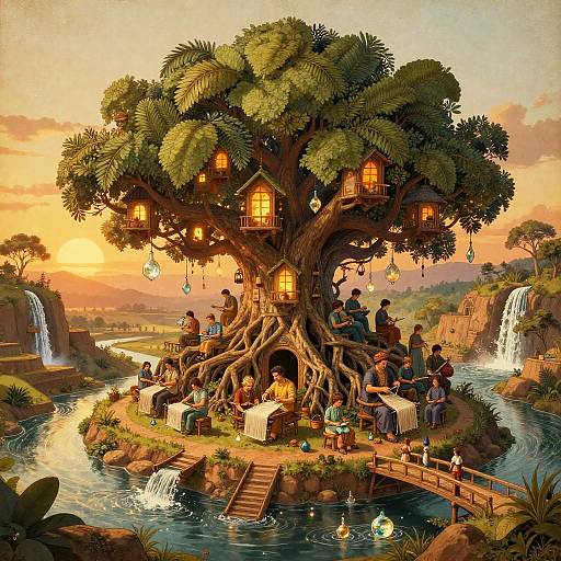 Anton Pieck-Style Banyan Guild Sunset