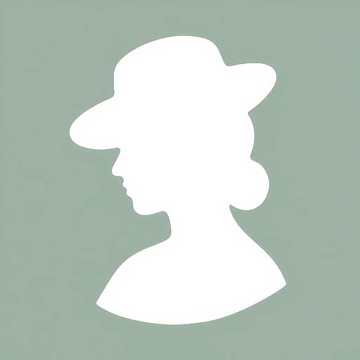 White silhouette of a woman's profile with a hat, centered on a light green background, digital art style.