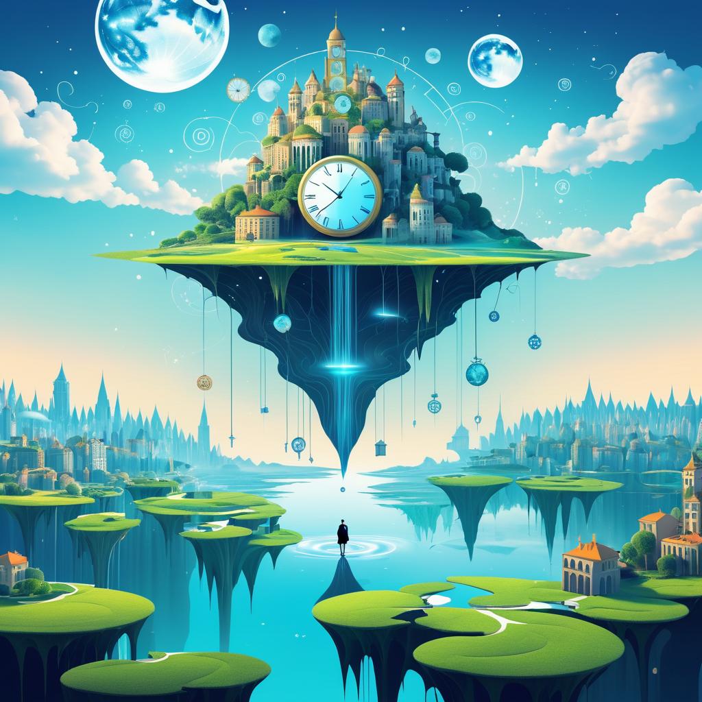 Surreal Digital Art: Clock-Headed Man Floating