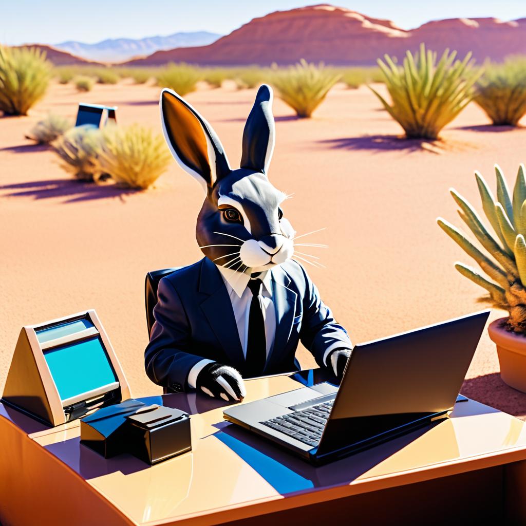 Surreal Rabbit in Suit at Computer