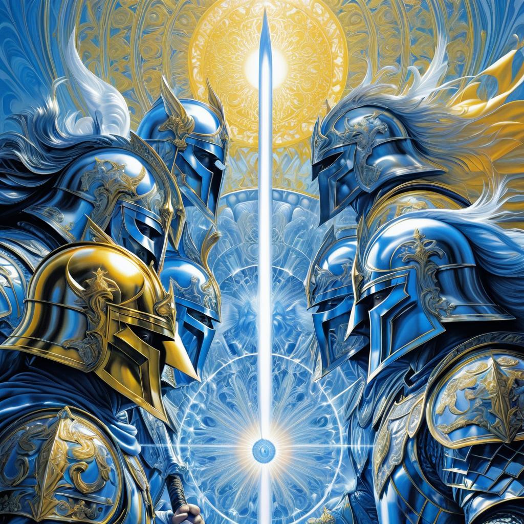 Dynamic Op Art Illustration of Heroic Knights