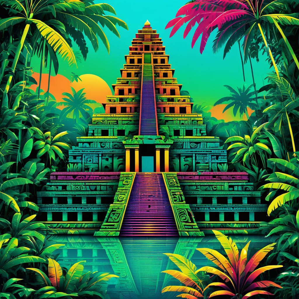 Vibrant Mayan Temple in Lush Jungle