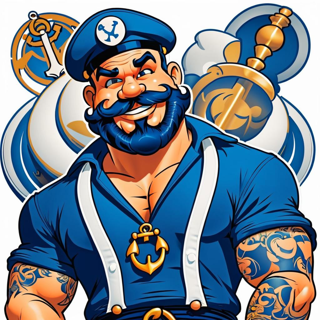 Burly Sailor Character with Tattoos