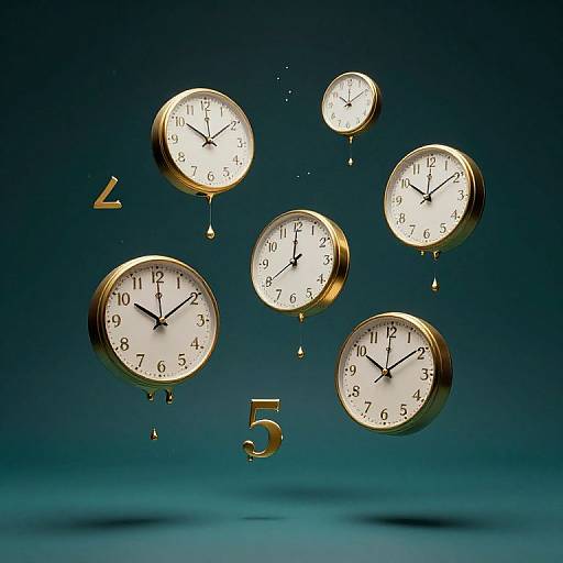 Surreal Floating Clocks with Dripping Numerals