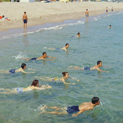 Painterly Crowd Swimming at Beach
