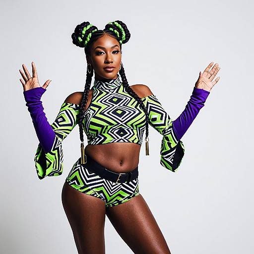 Slim Woman in Psychedelic Rave Outfit