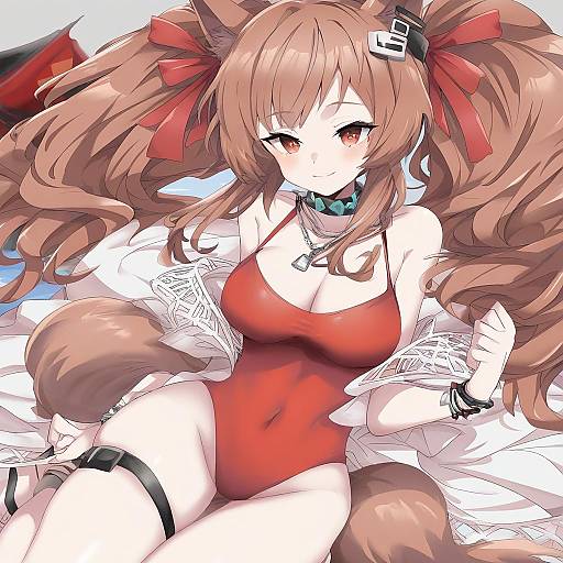 Illustration of Angelina (summer flower) (arknights), arknights in the style of Kugimiya atsuki