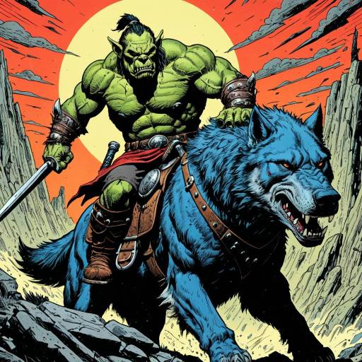 Orc Warrior Riding Blue Wolf