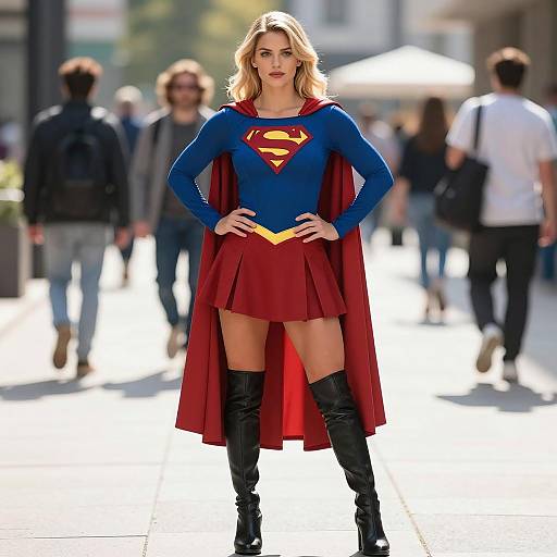 Woman in Supergirl Costume on City Street