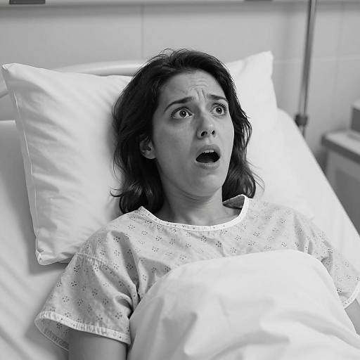 Shocked Woman in Hospital Bed Scene