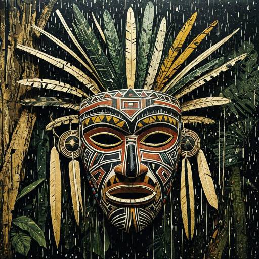 Tribal Ceremonial Mask with Feathers