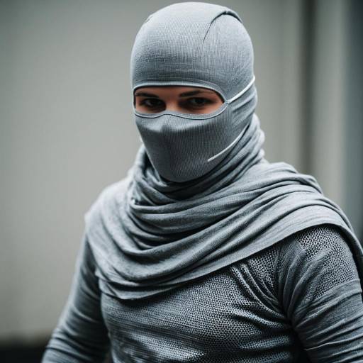 Person in Gray Bandage Costume with One Eye Visible