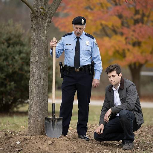 Autumn Scene: Police Officer and Youth