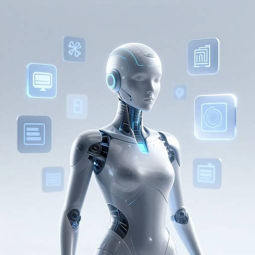 Futuristic AI Assistant with Digital Icons