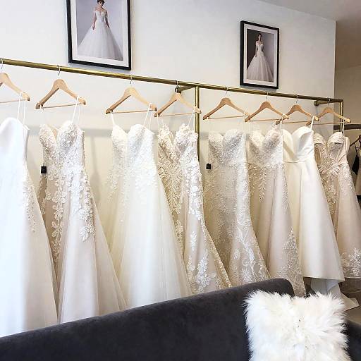 Wedding Dresses Display in Bridal Shop