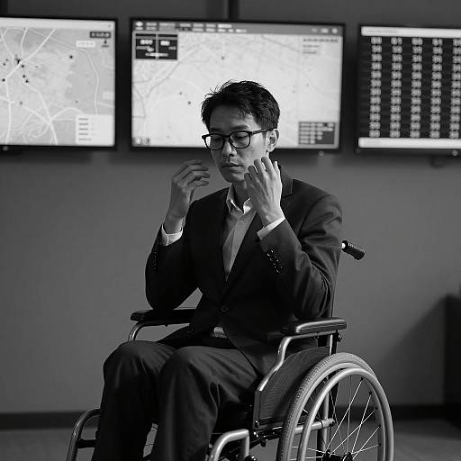Man in Wheelchair with Business Suit and Glasses