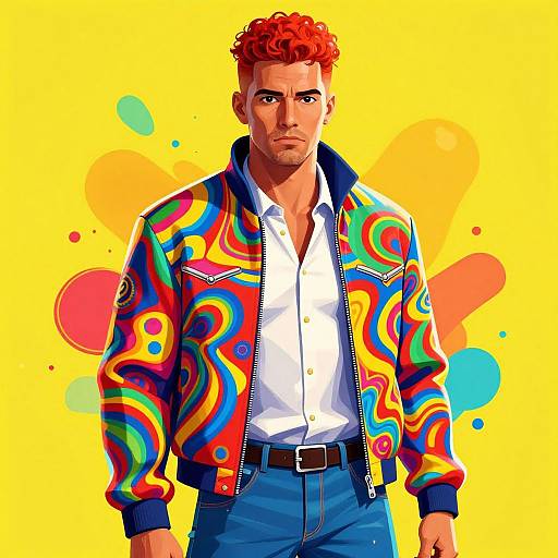 Confident Man in Psychedelic Jacket