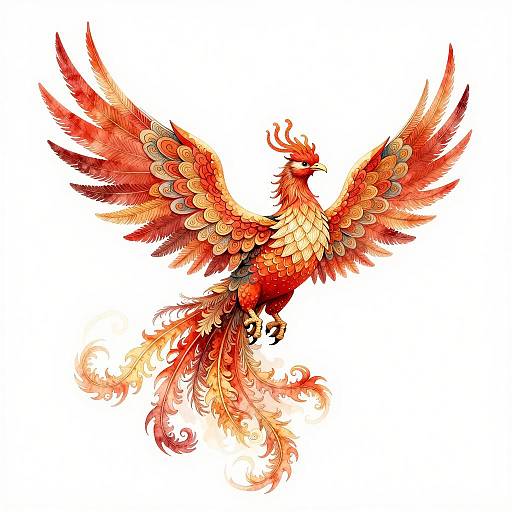 Ornate Watercolor Phoenix Rising Illustration
