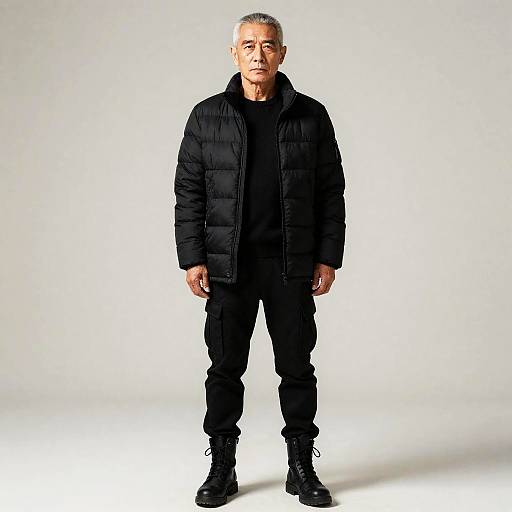 Older Asian Man Wearing All Black