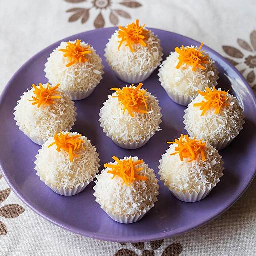 Bite-Sized Coconut Desserts on Purple Plate