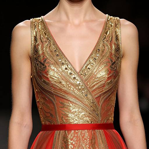 Woman in Gold and Red Dress