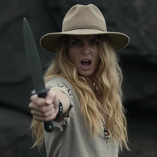 Determined Woman Pointing Knife