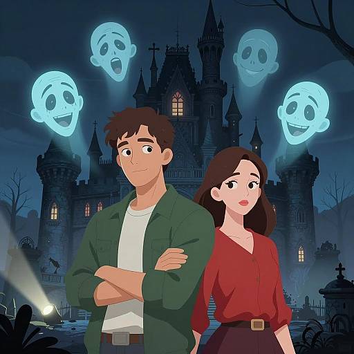 Gothic Castle with Ghostly Faces