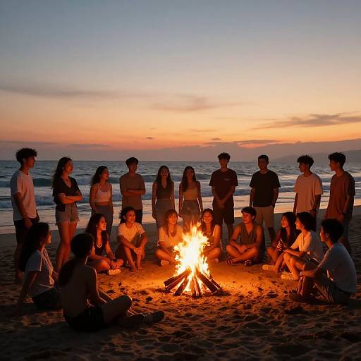 Beach Bonfire at Sunset for 20-Year-Olds