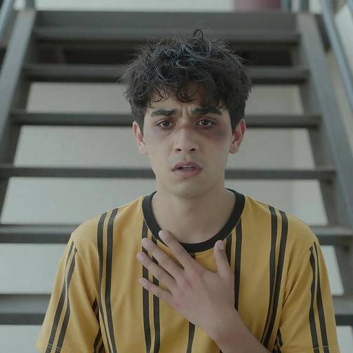 Concerned Young Man Against Metal Background