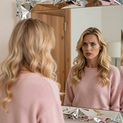 Reflective Moment of a Concerned Blonde