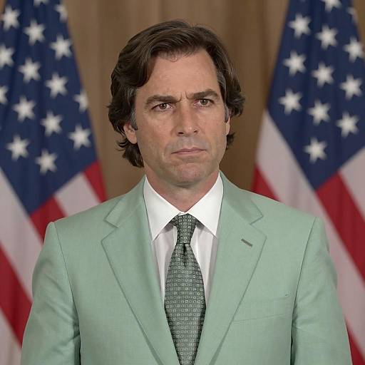 Man in Light Green Suit with American Flag