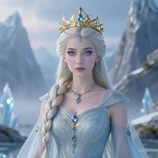 Ethereal Fantasy Queen in Icy Landscape