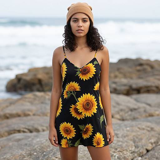 Confident Woman on Rocky Beach